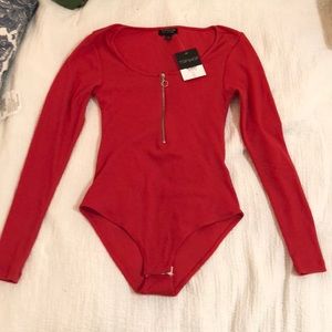 Red long sleeve bodysuit topshop